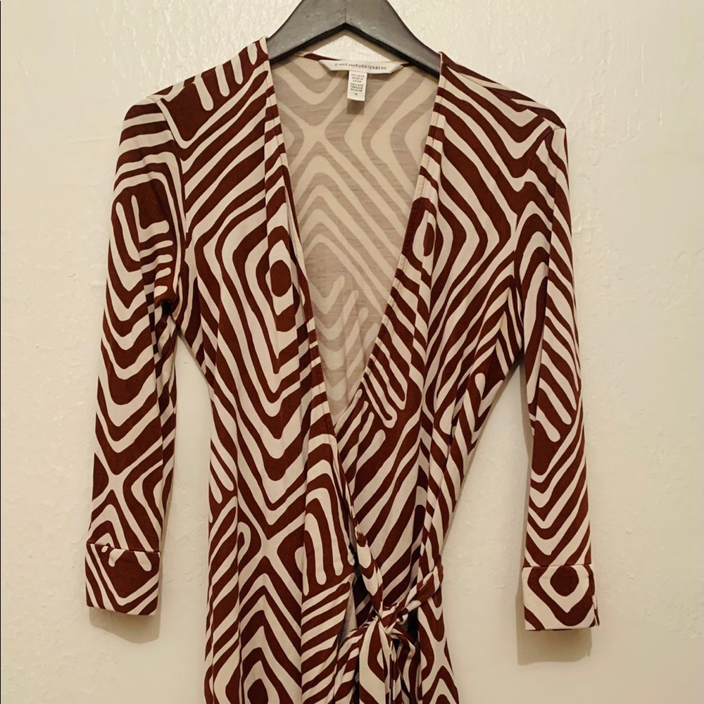 DVF Julian Brown and White Print Dress